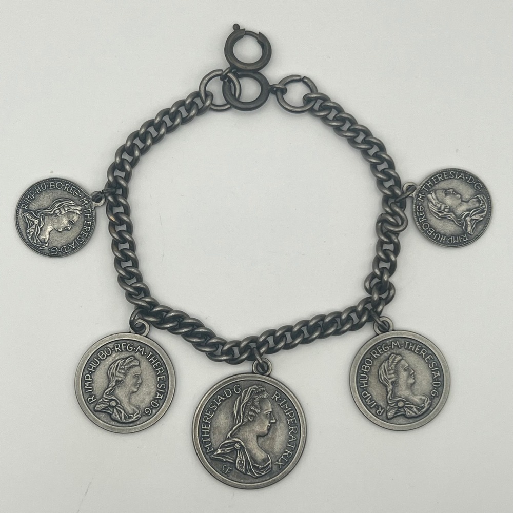 Maria Theresa Coin Chain‎ – 9" Silver Tone Gothic Boho Necklace Segment